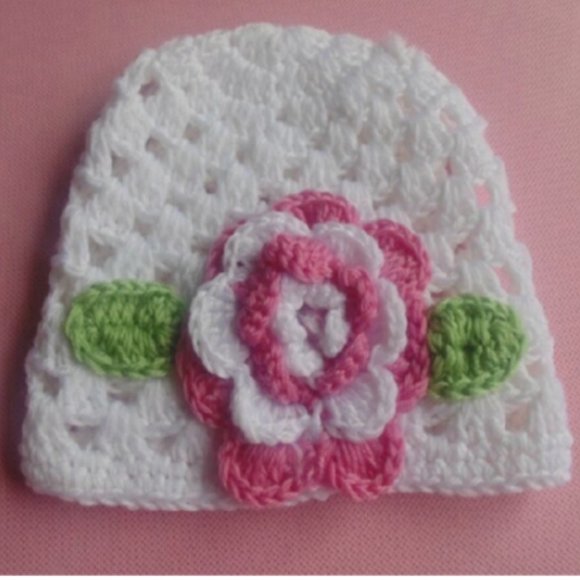 Adorable Baby Girl Crochet Winter Hat with Flower - Picture 2 of 2